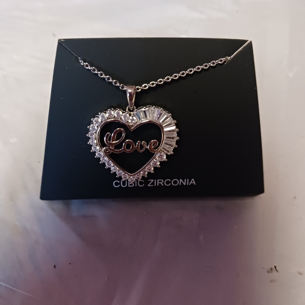Cubic Zirconia Love Pendent & Chain